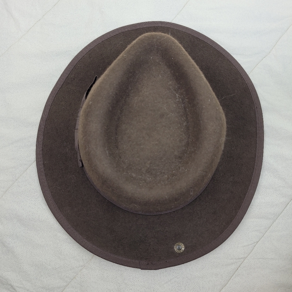 Peter Grimm Classic Wide Brim 100% Wool Brown Fedora Hat ribbon hat band and bow - Picture 11 of 11